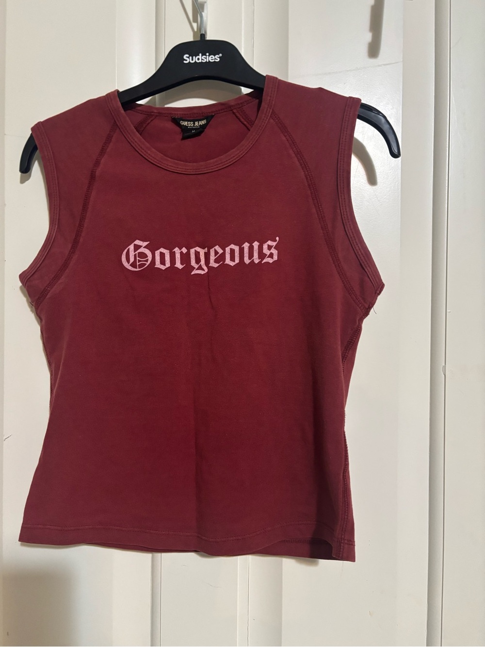 Guess jeans Authentic Tank Top in RUST color with 'Gorgeous' Printed Medium